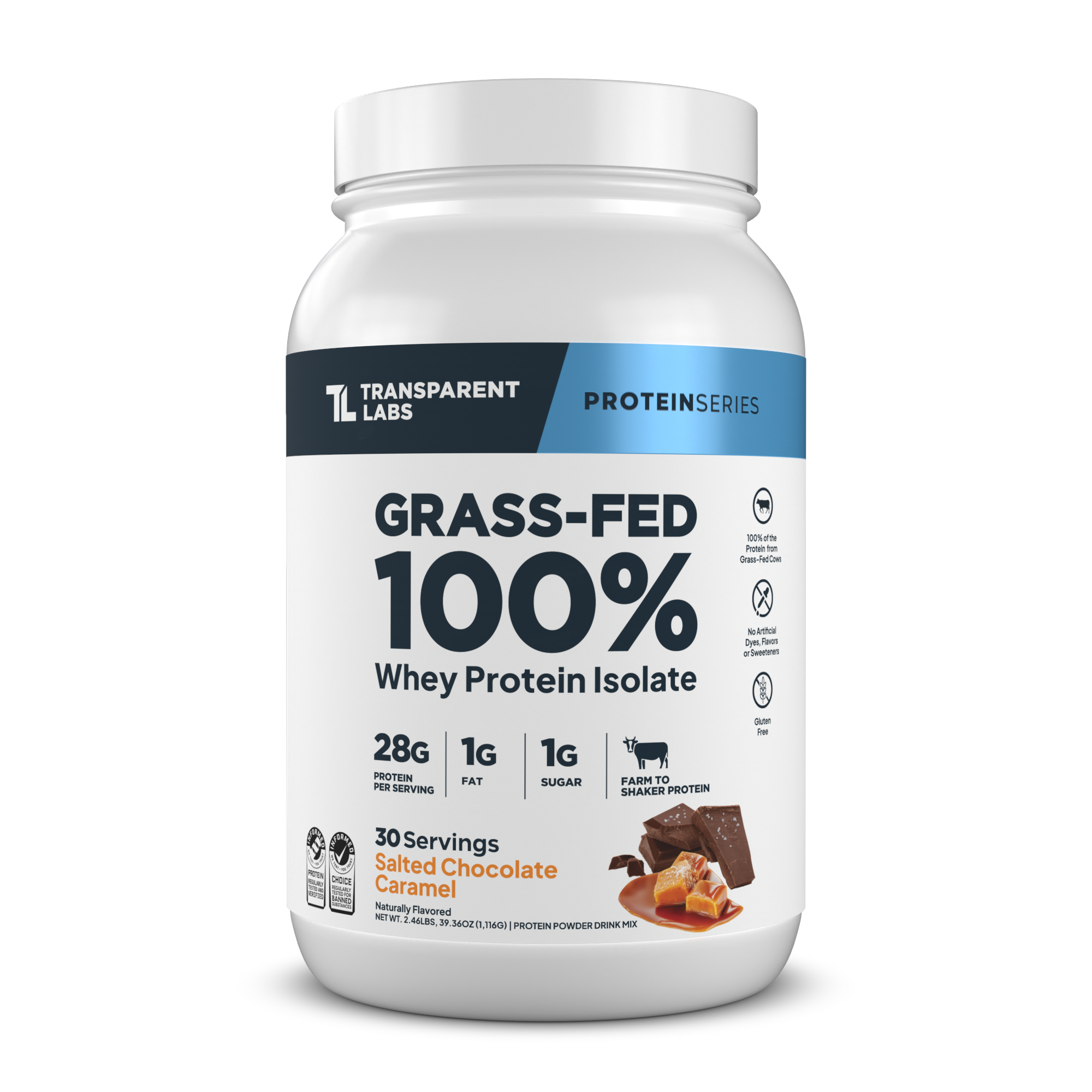Transparent Labs Grass-Fed Whey Protein Isolate, Salted Chocolate Caramel, 2LB container