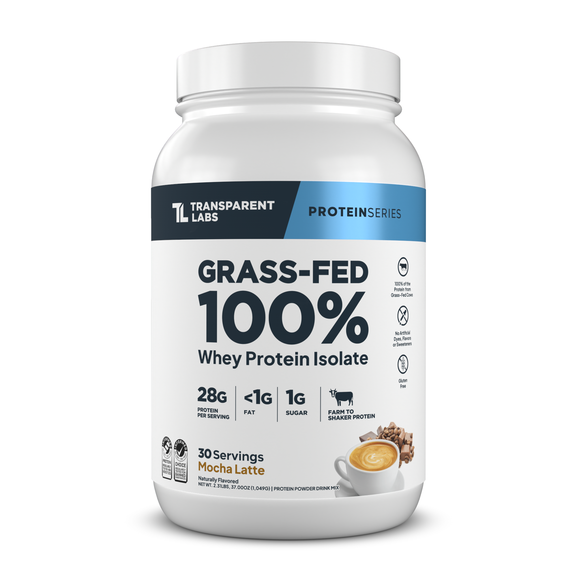 Transparent Labs Grass-Fed Whey Protein Isolate, Mocha, 2LB container