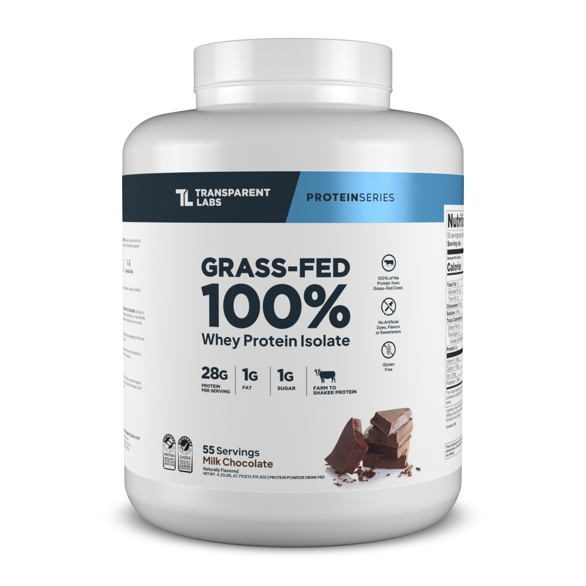 Transparent Labs Grass-Fed Whey Protein Isolate, Milk Chocolate, 4LB container