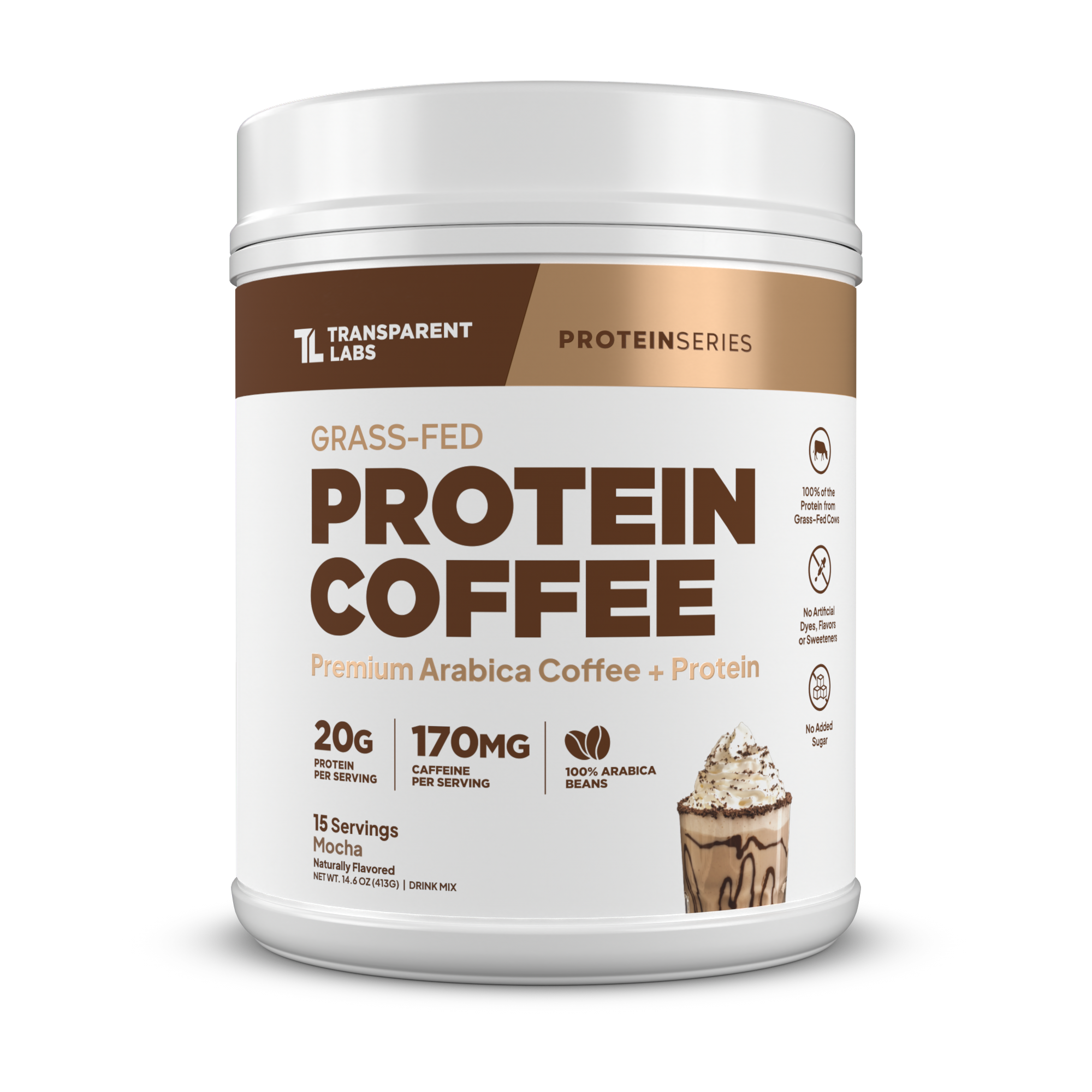 Transparent Labs Grass-Fed Protein Coffee, Mocha, 15 Servings