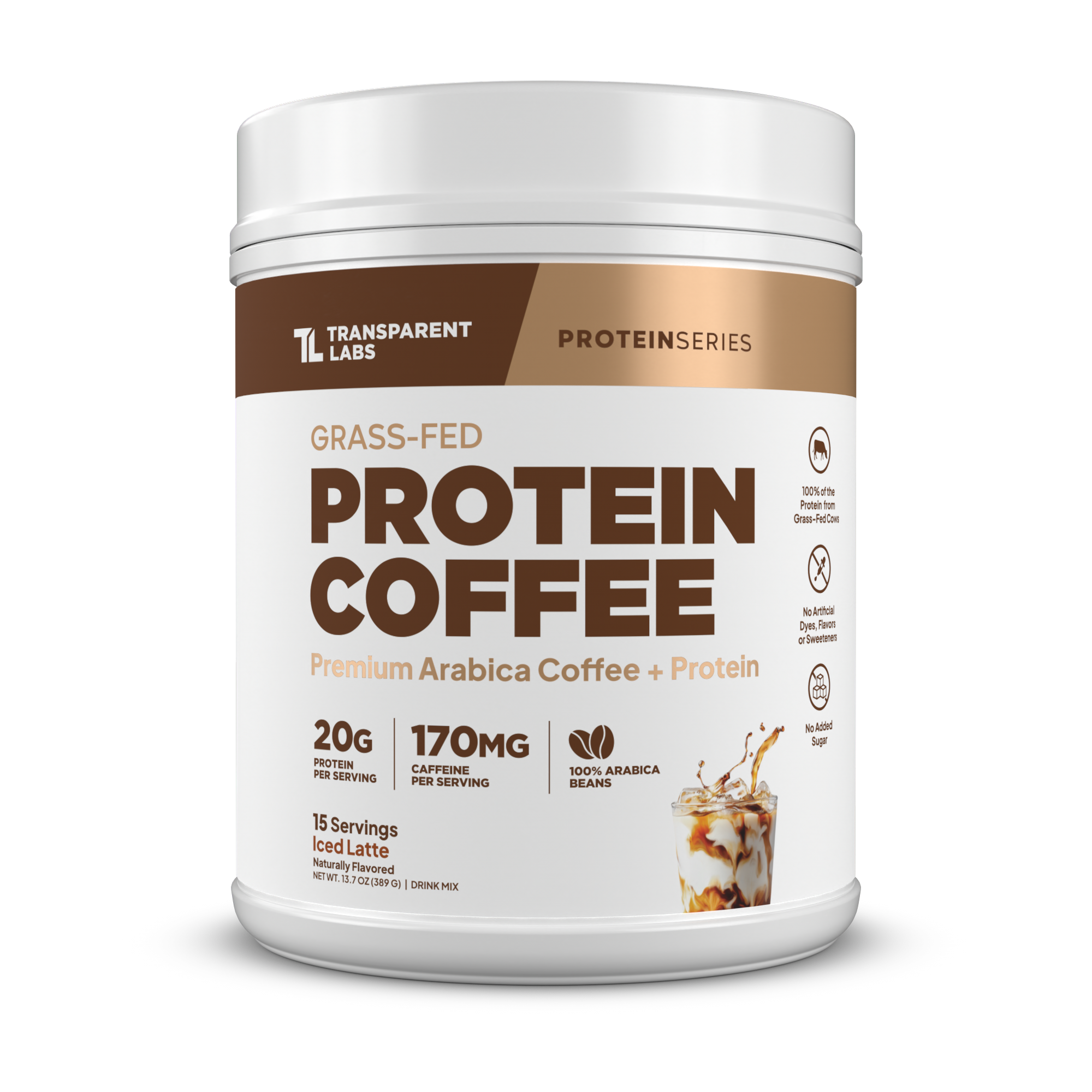 Transparent Labs Grass-Fed Protein Coffee, Iced Latte, 15 Servings