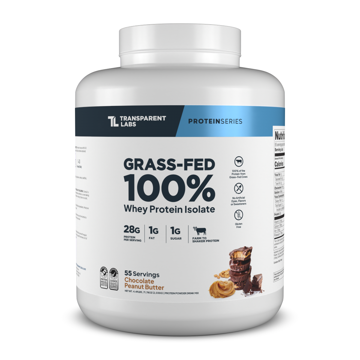 Transparent Labs Grass-Fed Whey Protein Isolate, Chocolate Peanut Butter, 4LB container