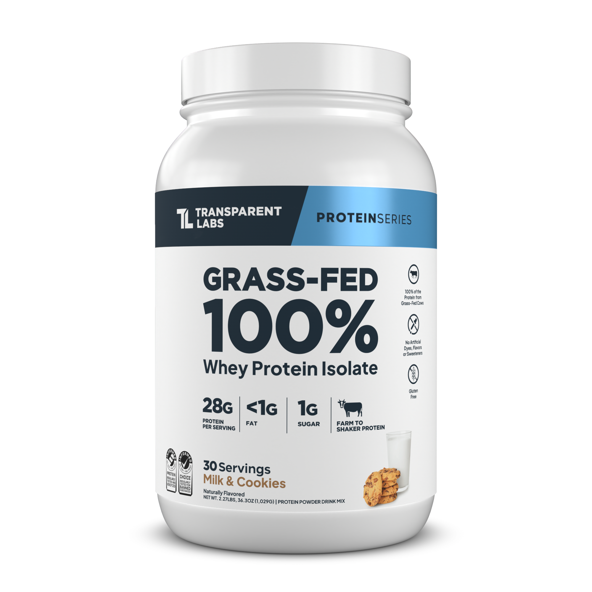 Transparent Labs Grass-Fed Whey Protein Isolate, Milk and Cookies, 2LB container