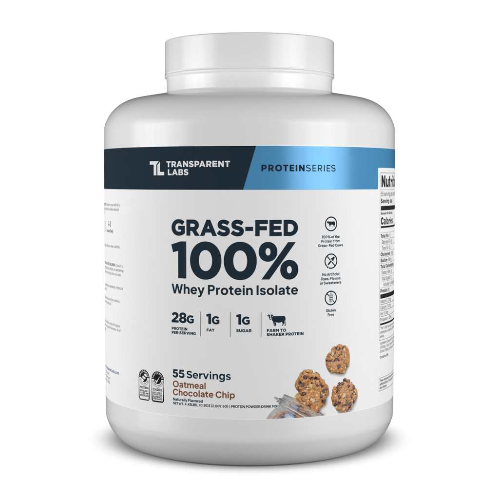 Transparent Labs Grass-Fed Whey Protein Isolate, Oatmeal Chocolate Chip Cookie, 4LB container