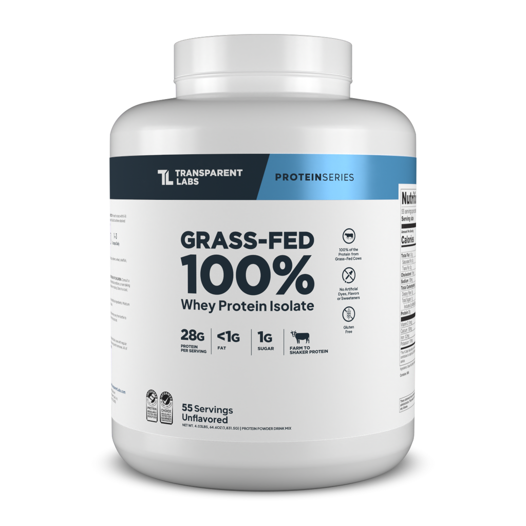 Transparent Labs Grass-Fed Whey Protein Isolate, Unflavored, 4LB container