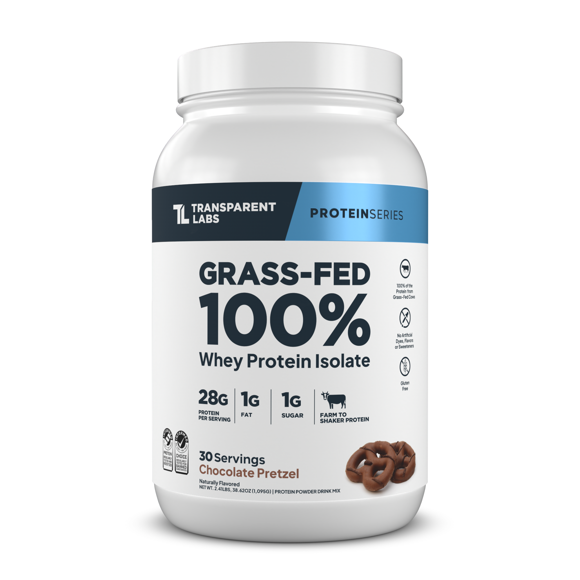 Transparent Labs Grass-Fed Whey Protein Isolate, Chocolate Pretzel, 2LB container