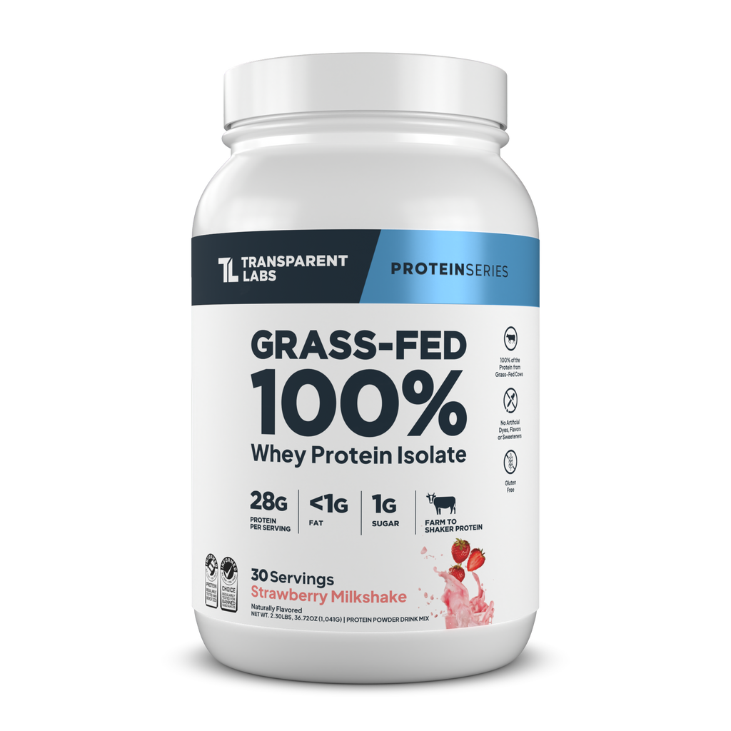 Transparent Labs Grass-Fed Whey Protein Isolate, Strawberry Milkshake, 2LB container