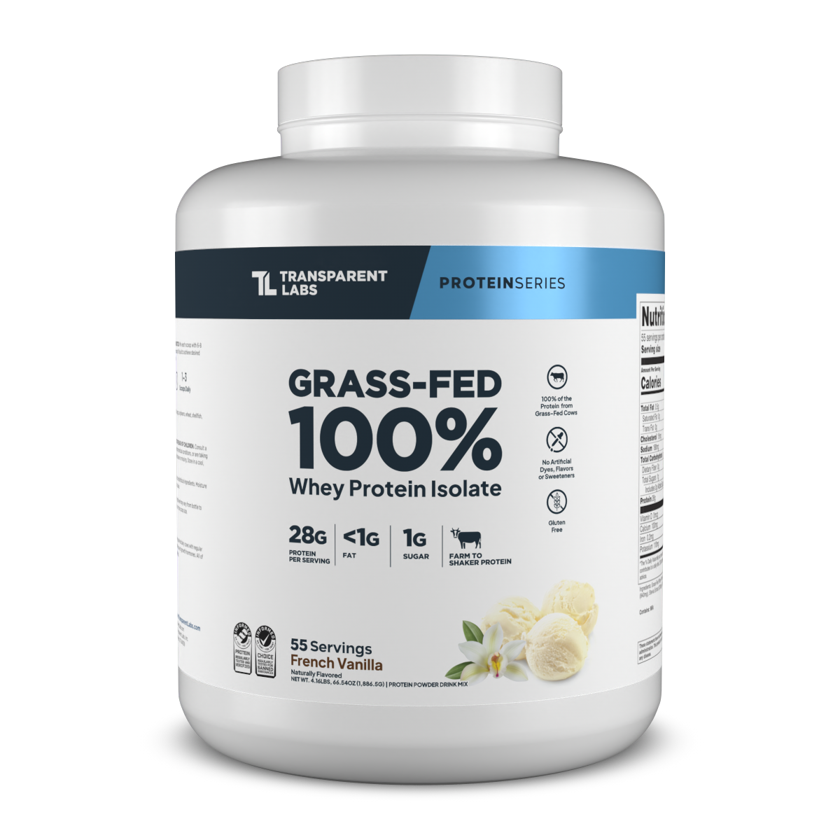 Transparent Labs Grass-Fed Whey Protein Isolate, French Vanilla, 4LB container